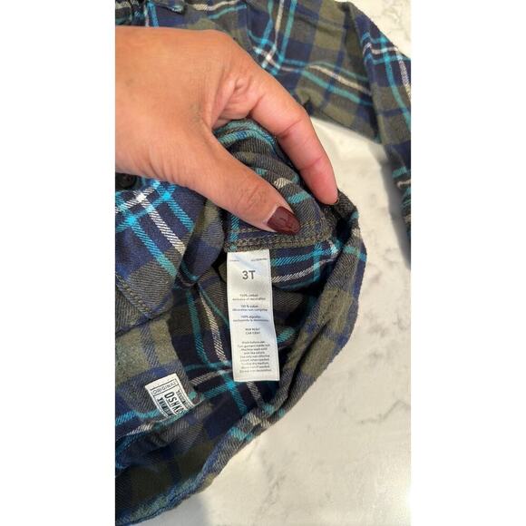 OSHKOSH B'GOSH 2T BOYS BUTTON FRONT GREEN BLUE PLAID FLANNEL BUTTON DOWN - Picture 5 of 7